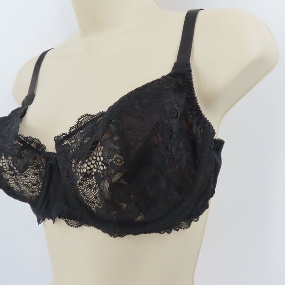 Victorias Secret 38D Bra Black Floral Flower Lace Sheer Underwire Unlined 1990s - Picture 3 of 13